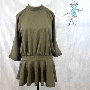 Boohoo olive green batwing sleeve peplum top size 16